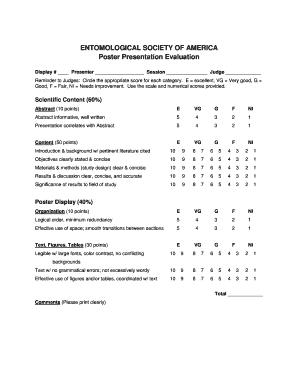 Poster Presentation Evaluation Form Entomological Society of Entsoc