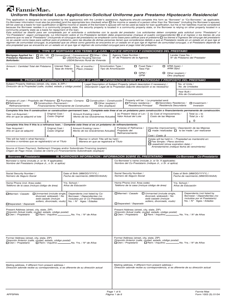 Form 1003 in Spanish