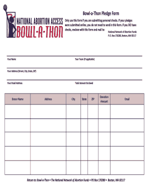 Bowl a Thon Pledge Sheet Template  Form