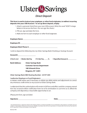 Direct Deposit Form Ulster Savings Bank