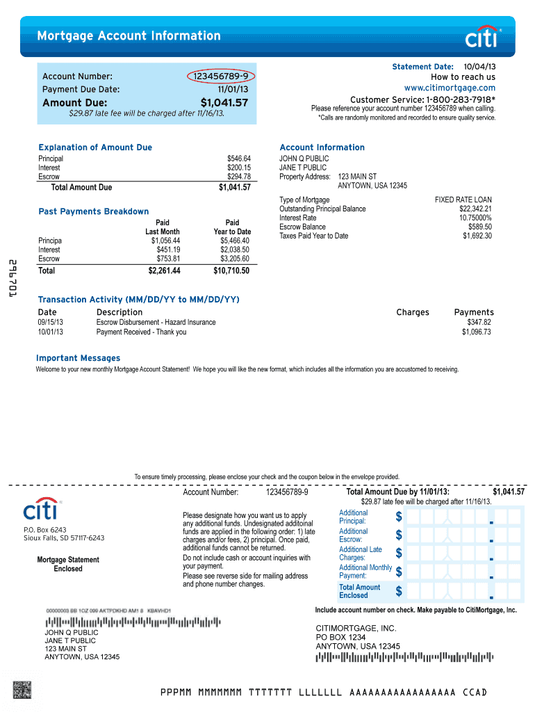 Statement Date  CitiMortgage  Form