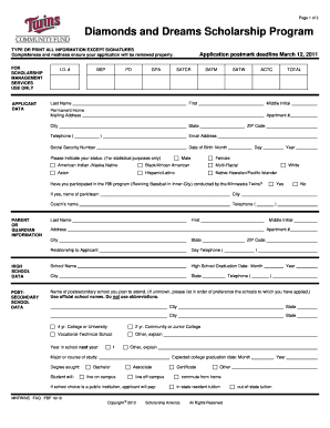 Diamonds and Dreams Scholarship Form