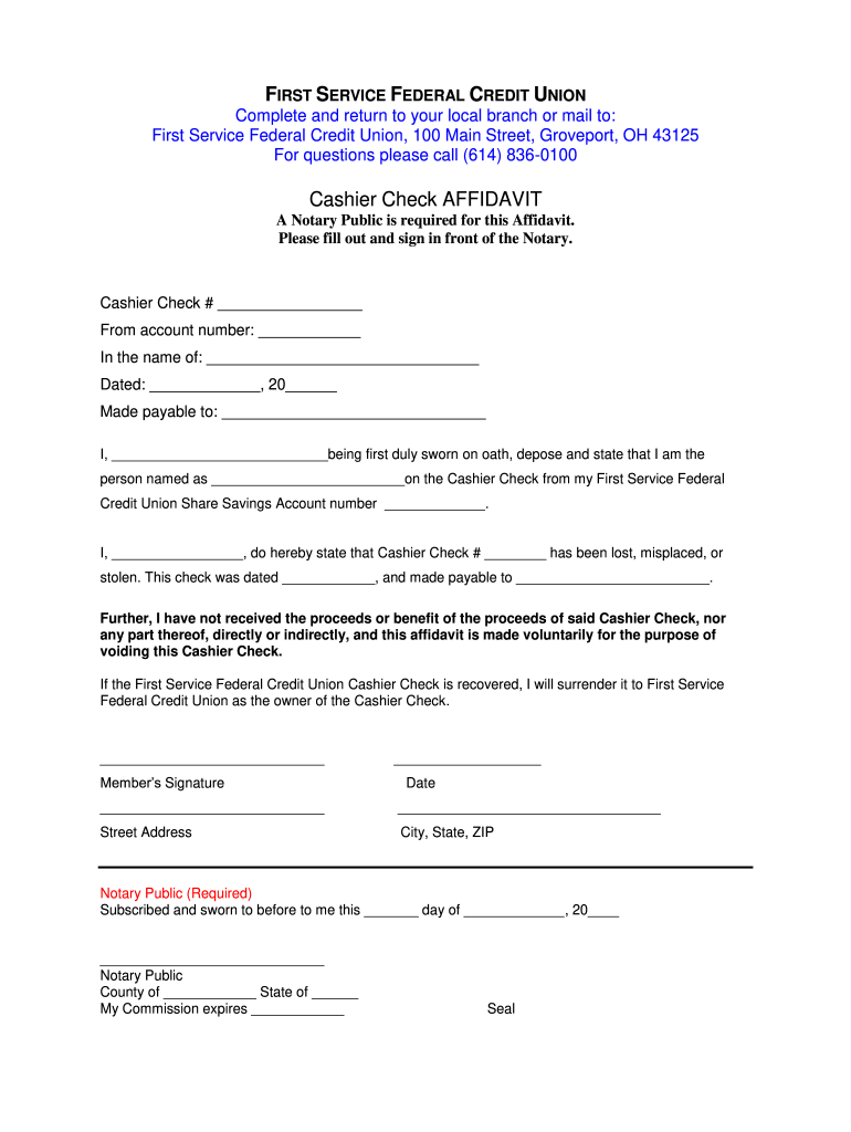Cashiers Check Template  Form
