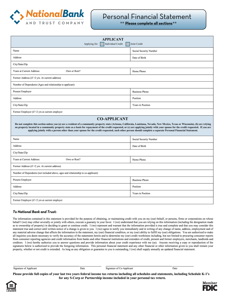 An Automated Personal Financial Statement Form  National Bank