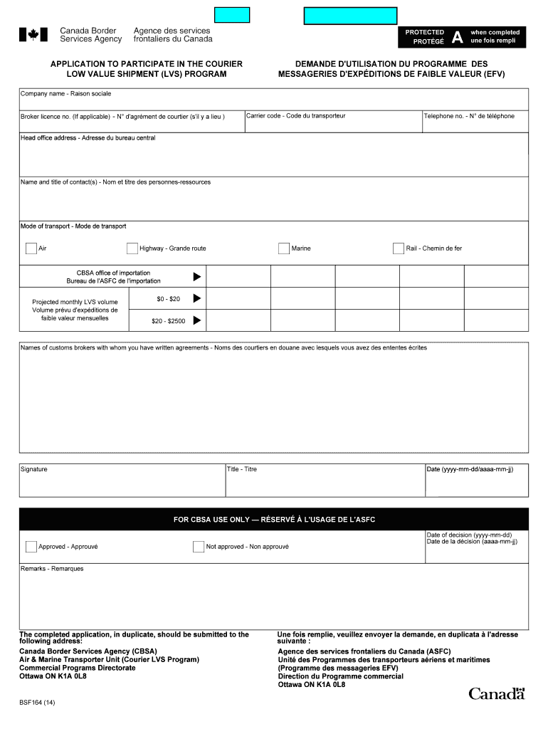 BSF164 PDF, 20 K0 Agence Des Services Frontaliers Du Canada  Form