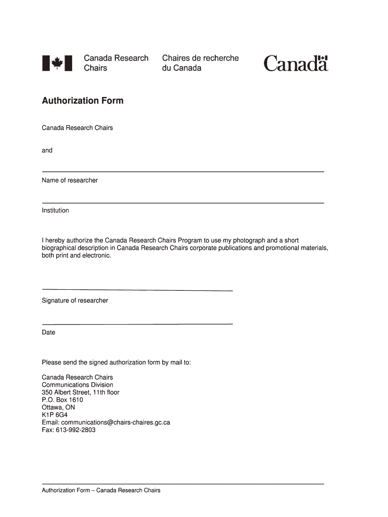 Canada Research Chairs Authorization Form