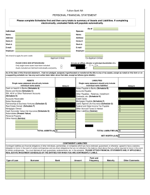 Fulton Bank Personal Financial  Form