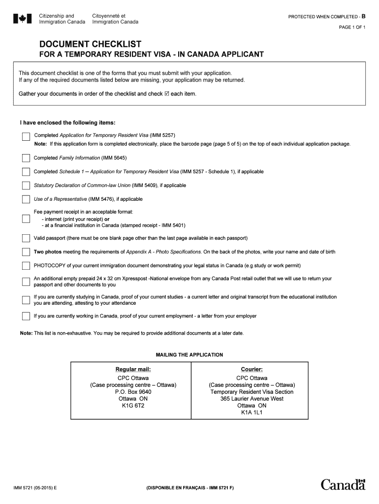  IMM 5721E Document Checklist  for a Temporary Resident Visa  in    Cic Gc 2012