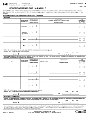 Renseignements Sur La Famille Citoyennet Et Immigration Canada  Form