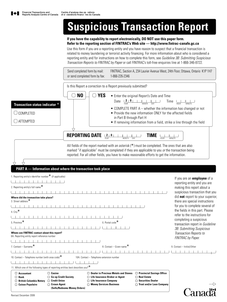  FINTRAC Suspicious Transaction Report Form CANAFE 2008-2024