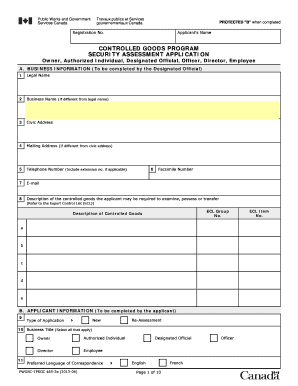 CONTROLLED GOODS PROGRAM SECURITY ASSESSMENT Ssi Iss Tpsgc Pwgsc Gc  Form