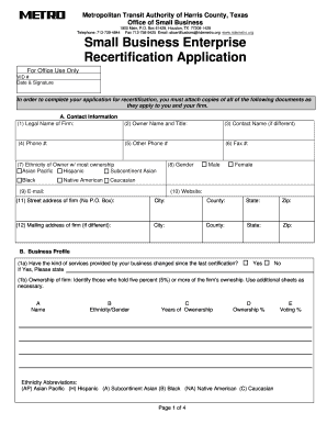 Small Business Enterprise Recertification Application Metro Ridemetro  Form