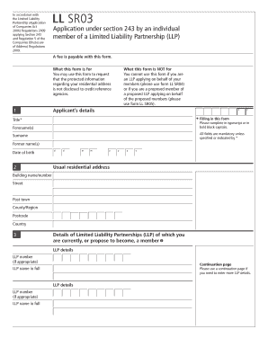 LL SR03 Application under Section 243 by an Individual Member of Companieshouse Gov  Form