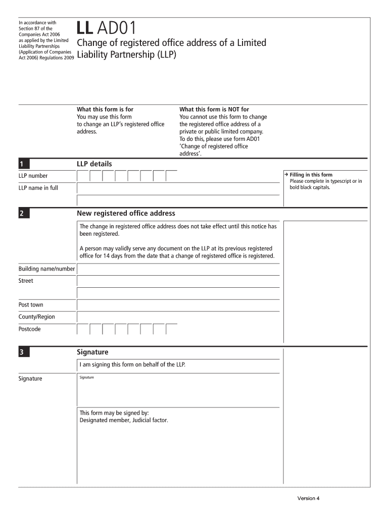 Change of Company Address Form Ad01 Site Gov Uk