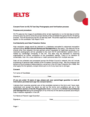 Consent Form for Ielts Test Day Photography and Verification Process