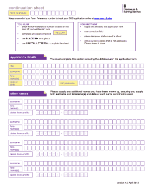 Dbs Continuation Sheet  Form