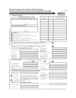 Report of Sheep and Goat Movement Made under a General Licence AML1 Form