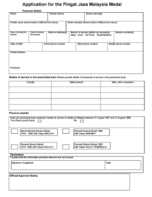 Pingat Jasa Malaysia Medal Application  Form