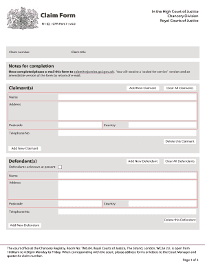 Claim Form Chancery Justice Gov