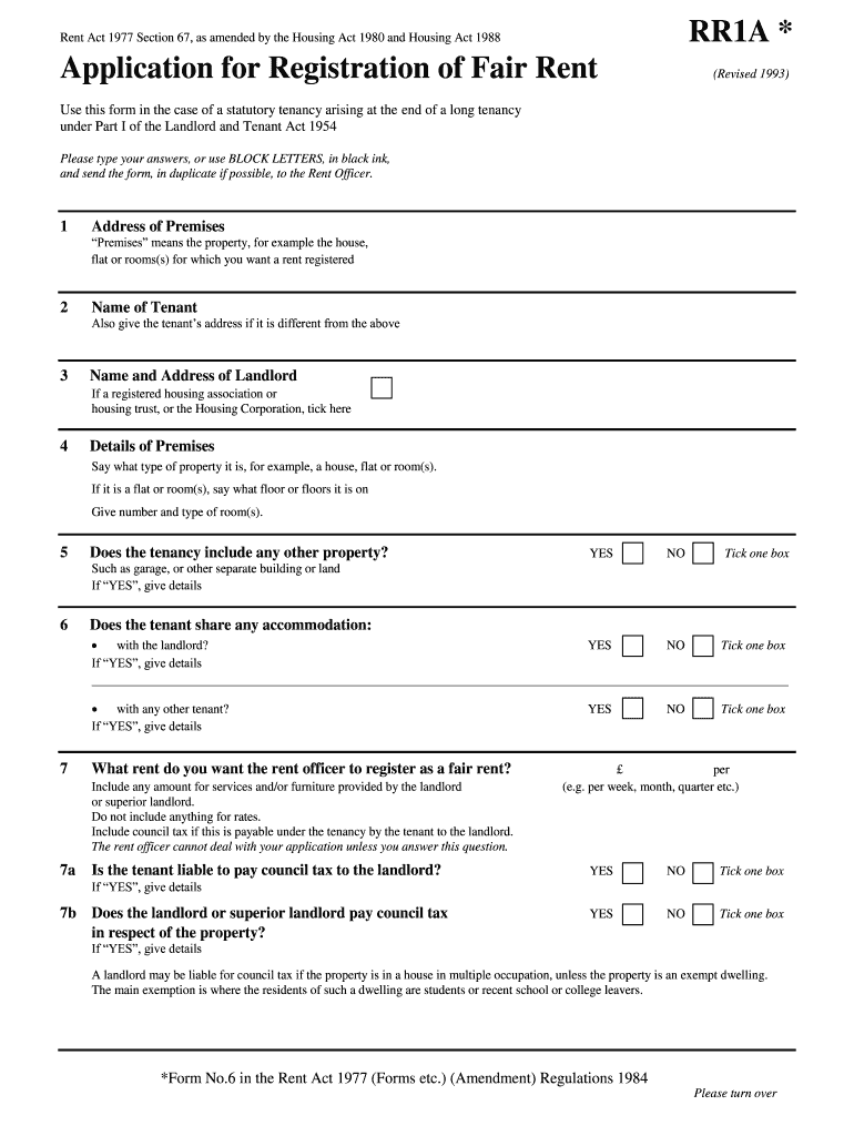  Form Fair Rent 1993