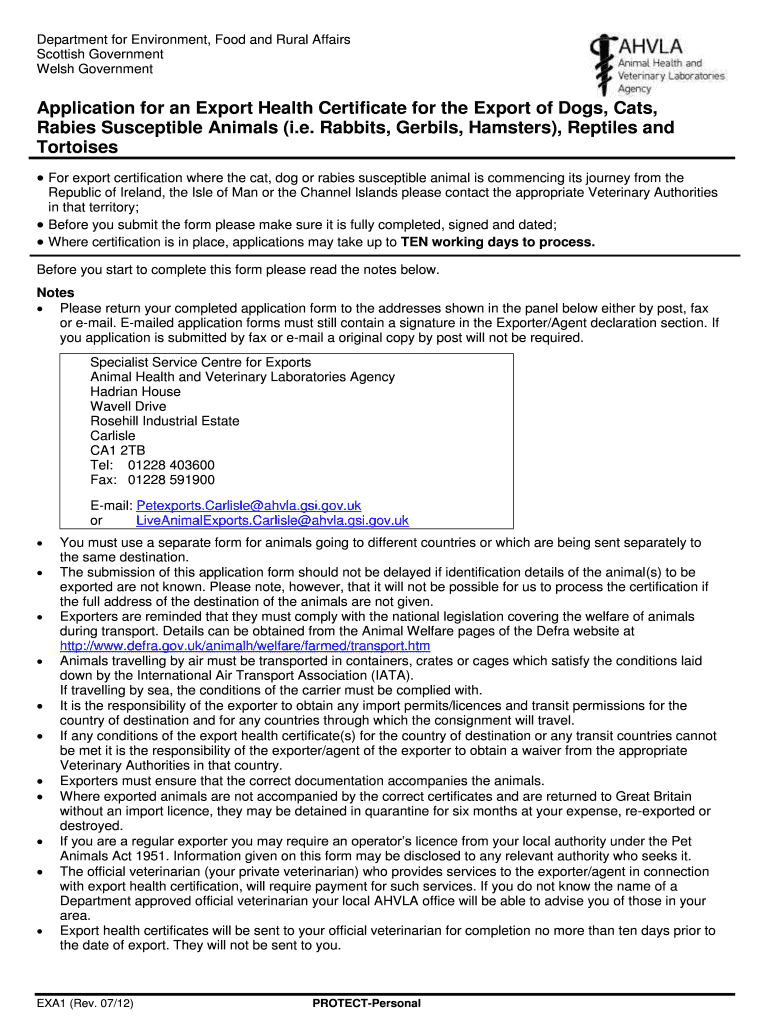  Exa1 Defra Form 2012-2024