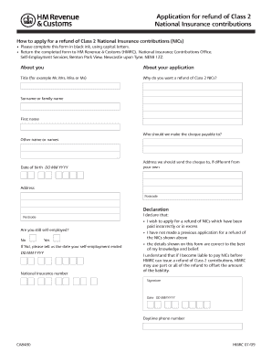 Refund of Class 2 Nic Form