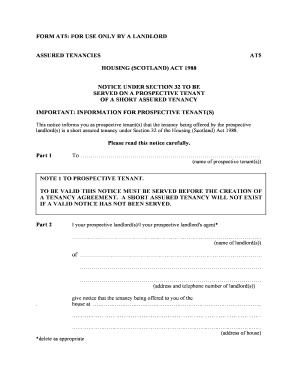 Form AT5 for Use Only by a Landlord Private Rented Housing Panel - Fill ...