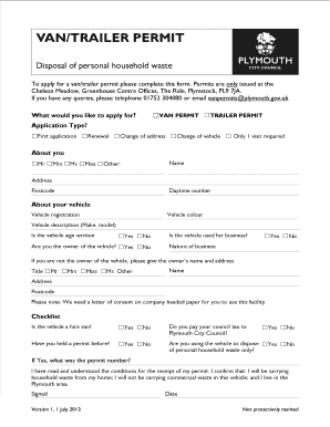 Chelson Meadow Van Permit  Form