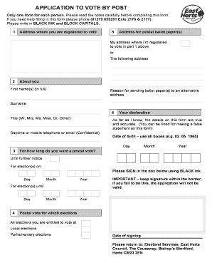 East Hertford Postal Vote Form