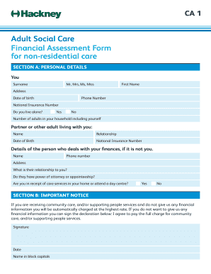  Financial Assessment Form for Non Residential Care Adult Hackney Hackney Gov 2012