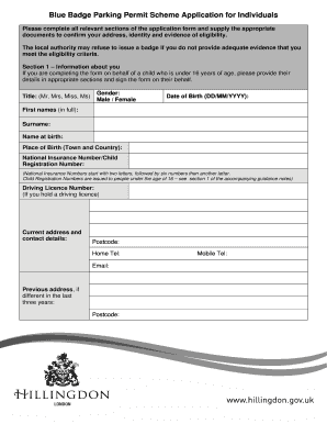 Blue Badge Hillingdon  Form