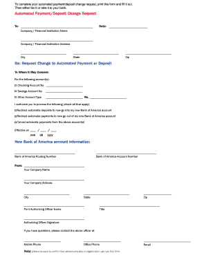 Bank of America Change Order  Form