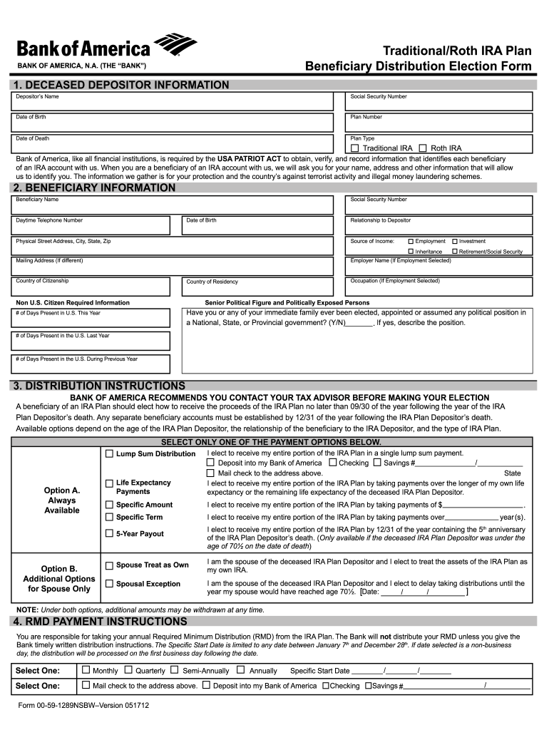 Bank of America Payable on Death Form