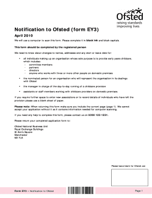 Notification to Ofsted Form EY3 Plymouth Gov