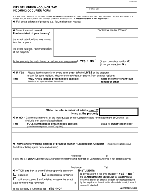 Council Tax Incoming Occupier Form the City of London Corporation