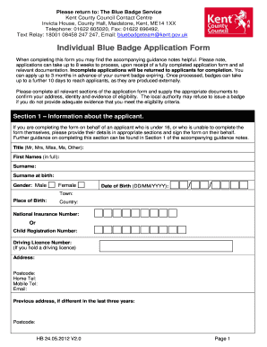 Blue Badge Application Form to Print off
