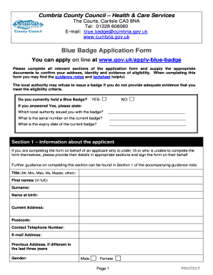 Cumbria County Council Blue Badge  Form