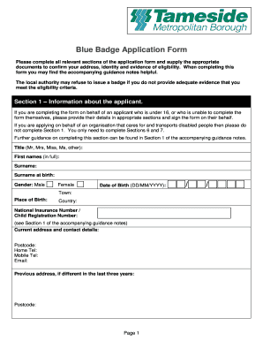 Tameside Blue Badge  Form