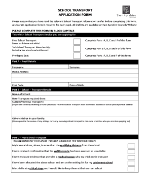 School Transport East Ayrshire  Form