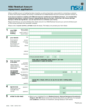 Ns I Residual Account Repayment Application  Form
