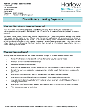 Discretionary Housing Payments Form Harlow Council