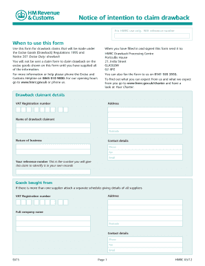 EX75 Notice of Intention to Claim Drawback Use This Form to Tell Us of an Intention to Claim Drawback Hmrc Gov