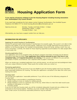 Apply for Housing Association Southampton  Form
