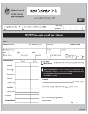  B650 Import Declaration N10 Department of Home Affairs 2010