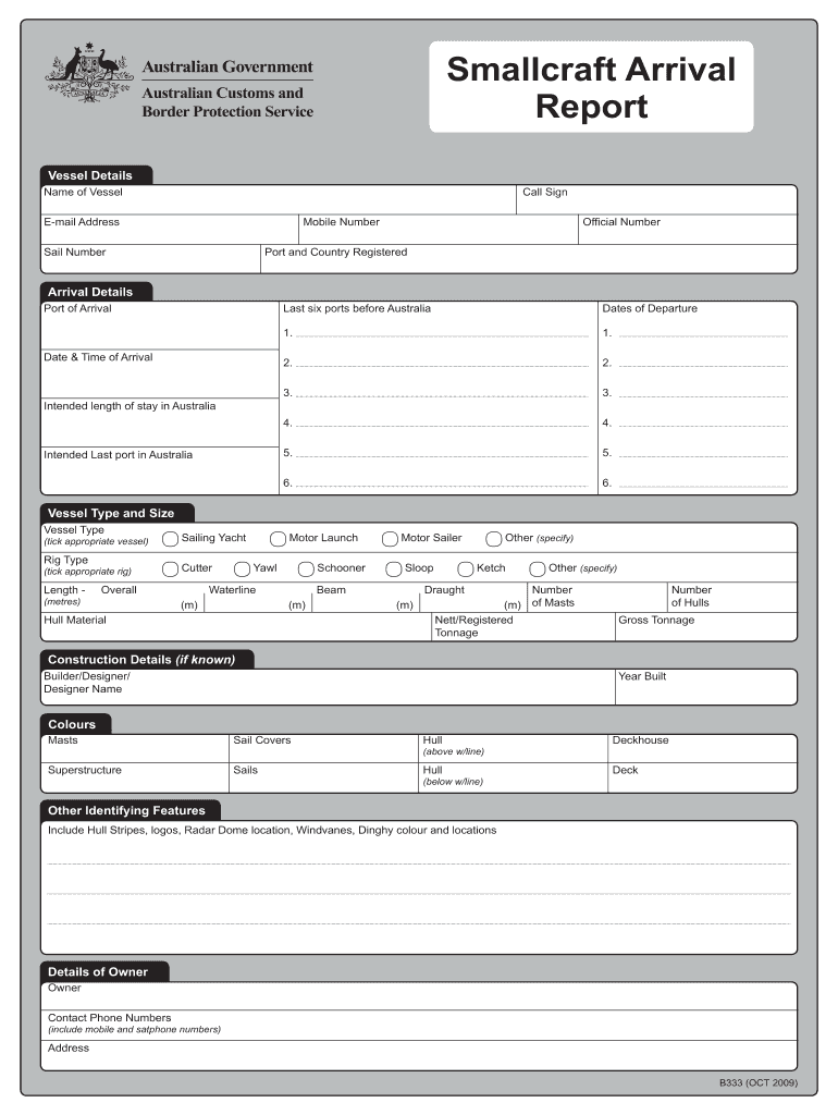 Get and Sign Australia Smallcraft Arrival Report  Form 2009