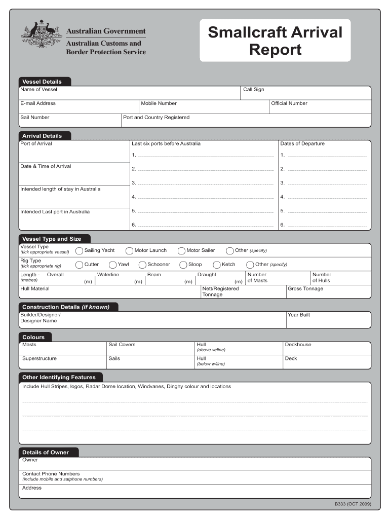  Australia Smallcraft Arrival Report  Form 2009