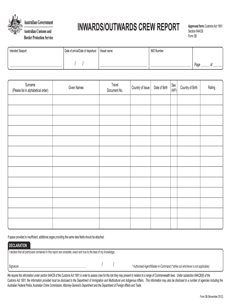 Australian Custom and Quarantine Form