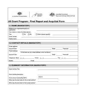 Acquittal Template  Form