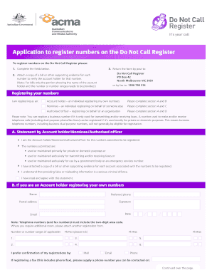 Application Form Do Not Call Register