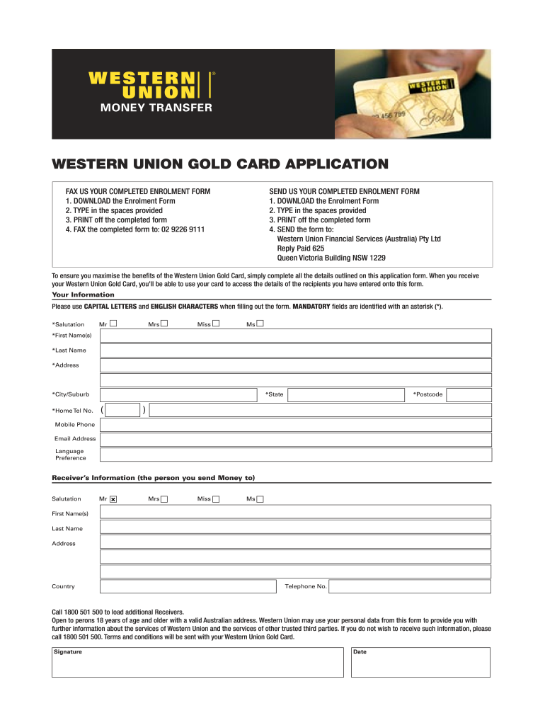 Western Union Gold Card  Form